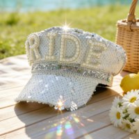 Chapeaux de Mariage et de Festival Blancs à Paillettes et Perles pour Mariée, Style Capitaine, Vente en Gros, MOQ 3