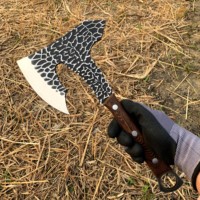 Hache Viking Industrielle Multifonctionnelle pour le Camping, avec Manche en Bois, Fourreau en Cuir, Lame en Acier Forgé, pour Bushcraft, Survie et Boucherie