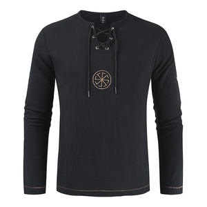 <span class=keywords><strong>Camicia</strong></span> Vintage taglie forti Top da <span class=keywords><strong>uomo</strong></span> con ricami vichinghi antichi con lacci a scollo a V con coulisse a maniche lunghe per abbigliamento da <span class=keywords><strong>uomo</strong></span> - Product Image 1