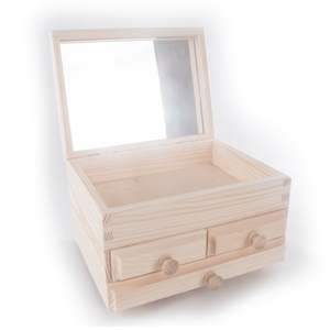ミラーと3つの引き出し付きプレーンパイン木製ミニドレッシングテーブルジュエリーボックス - Product Image 2