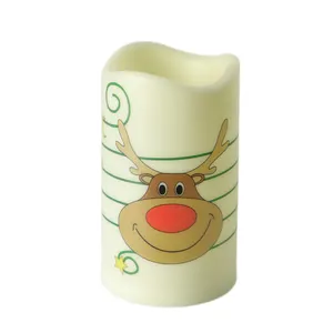 CDL3033P10-Vela parpadeante de cabeza de alce, lámpara de Santa Claus, sombrero verde, muñeco de nieve, adornos de árbol de Navidad, luces de vela sin llama