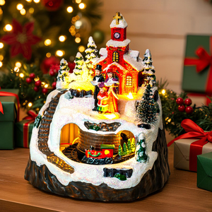 Décorations de Noël pour bureau, ornements micro-paysages en résine lumineuse à finition mate, figurines de Père Noël rotatives avec lumières musicales, jouets - Product Image 4