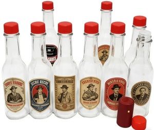 Bouteilles en verre de 100 ml pour sauce piquante et ketchup avec bouchons compte-gouttes à vis, capuchons rouges et bandes thermorétractables - Product Image 5