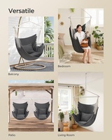 Fauteuil suspendu de grande taille au design moderne, en tissu gris foncé et beige durable, idéal pour patio, chambre et suspension en arbre