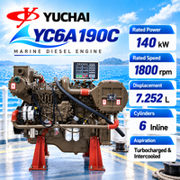 Moteur diesel marin turbocompressé et refroidi par air SCDC YUCHAI série YC6A YC6A190C 140KW 190HP 1800RPM pour bateau de pêche avec ZC/CCS