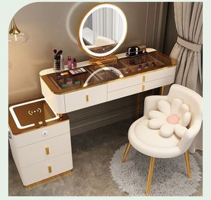 <span class=keywords><strong>Coiffeuse</strong></span> en bois massif avec station de charge sans fil, <span class=keywords><strong>miroir</strong></span> <span class=keywords><strong>LED</strong></span> éclairé, table de maquillage écologique pour chambre à coucher - Product Image 6