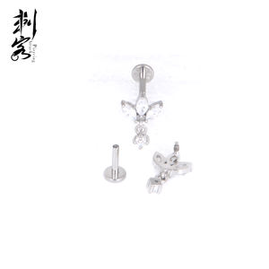 316l Chirurgisch Staal Interne Draad Labret Met 3 Marquise Cz Blad Bengelen Top - Product Image 5