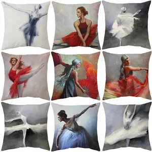 Creative Design Custom Oil Painting Beautiful Color Soft Pillow Cover 45*45cm Ballet Dance Elegant Cushion Cover