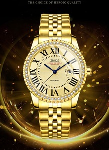 Nouvelle Montre à Quartz pour Femme 2026, Cadran Doré avec Diamants Incrustés, Chiffres Romains, Affichage de la Date, Bracelet en Acier Inoxydable, Lumineuse - Product Image 2