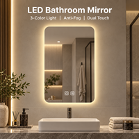 Miroir de salle de bain LED sans cadre, rectangulaire, anti-buée, avec éclairage, commande tactile, 3 températures de couleur, à intensité variable
