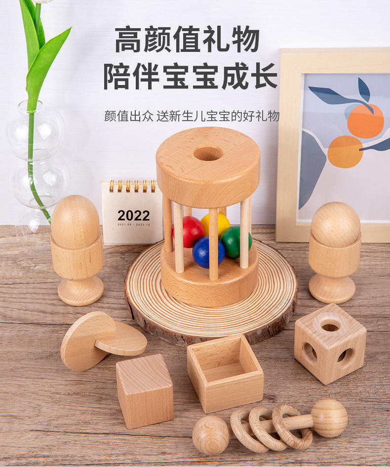 6-teiliges Baby Rassel Set Aus Holz - Sensorik Spielzeug Für Kleinkinder