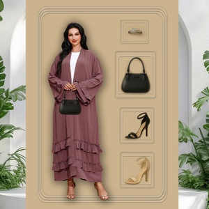 Popular Abaya Nida Material Solid Color Splicing Pleated Open Abaya Dubai Muslim Islamic Women Clothing 02# - Product Image 2
