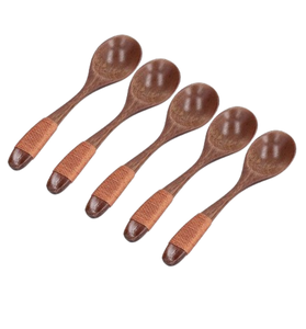 Ensemble de cinq cuillères en bois couverts de cuisine couverts de table pour la maison hôtel restaurant couverts en bois - Product Image 1