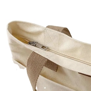 Sac fourre-tout en toile de coton grande capacité pour femme avec logo personnalisé, fermeture éclair et poignée d'épaule pour le shopping et les voyages - Product Image 3