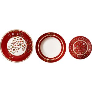 Servizio di Piatti in Porcellana Rossa Chicchi E Balocchi, 18 Pezzi, Design Natalizio - Product Image 1