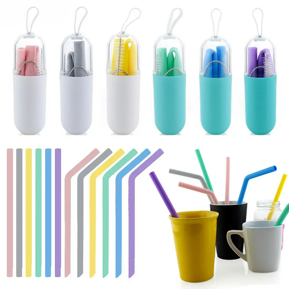 Reusable Wide Extra Long Flexible Straight Smoothies Drinking Straws Silicone Straws for Tumblers