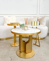 Table d'appoint ronde/carrée en marbre blanc avec base en acier inoxydable doré pour salle à manger salon chambre salle de bain vente en gros