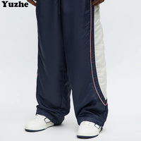Pantalon de jogging streetwear à jambes larges en nylon avec empiècements, pantalon de survêtement pour homme, taille élastique, pantalon coupe-vent empilé pour homme