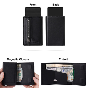2025 New Automatic Pop up Credit Card Holder <b>Metal</b> <b>Wallet</b> Carteira De Couro Anti RFID Tri-Fold Leather Cardholder for Men Gifts - Product Image 3
