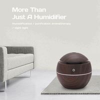 Humidificateur USB créatif et diffuseur d'arômes avec grain de bois LED veilleuse couleur unie orbe pour bureau maison hôtel voiture