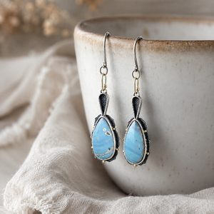 Orecchini Pendenti Vintage in Stile Goccia di Vetro Turchese Blu per Donne - Product Image 6