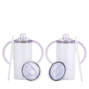 USA Warehouse 12oz White Sublimation Blanks Kids Tumbler Double Walled Thermal Stainless Steel Kids Sippy <b>Cup</b> <b>With</b> 2 <b>Lids</b> <b>Straw</b> - Product Image 2