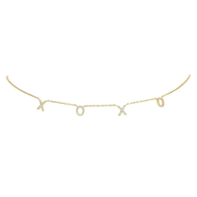 14K Gold Choker Necklace 925 Sterling Silver Zircon Xoxo Necklace Jewellery