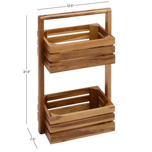 Tùy Chỉnh Gỗ Tếch 2 Tier Giỏ Lưu Trữ Đứng Nhà Bếp Trái Cây Rau Lưu Trữ Giá Khăn Giá Cho Phòng Tắm - Product Image 5