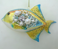 Ornement en verre en forme de poisson perle de diamant coloré, best-seller en gros, décoration de festival de poissons tropicaux à changement de couleur progressif