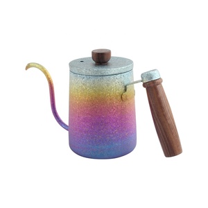Bouilloire à café en titane pur avec bec col de cygne, couleur dégradée, pour café filtre, avec poignée en bois et couvercle - Product Image 6