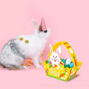 Ensemble de 4 paniers de <span class=keywords><strong>chasse</strong></span> aux œufs de Pâques colorés en papier réutilisable pour les enfants, pour les célébrations de Pâques et les boîtes cadeaux - Product Image 5