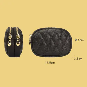 Handheld Small Wallet Mini Coin Pocket Double Zipper Leather Clear Coin Purse Female Wallet Women