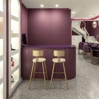 Meubles de salon de beauté sur mesure, table de manucure, comptoir de réception, étagères murales arquées pour la décoration d'un salon de manucure