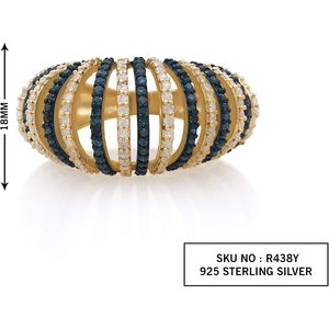 Ornaatis Multi Row <b>Cocktail</b> <b>Ring</b> 1.21 Cttw White Blue Diamond Yellow <b>Gold</b> Over Sterling Silver Women's Party Jewelry - Product Image 2