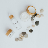 Botol Serum silinder 30ml kustom botol tetes kaca tutup bambu kemasan kosmetik stoples kaca Krim Wajah Set dengan tutup bambu