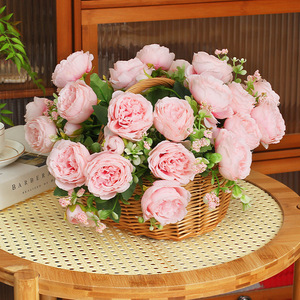 Bouquet de pivoines artificielles Kch, fleurs en soie faites à la main, décoration de mariage et de maison, 5 têtes, rose - Product Image 1