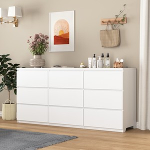 Commode à 9 tiroirs en bois massif blanc, moderne, écologique, durable, sans poignées, pour chambre à coucher, salon, couloir, entrée - Product Image 6