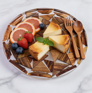 Plateau de service en résine et bois, motif géométrique incrusté, écologique, compatible lave-vaisselle, qualité professionnelle, plat décoratif pour fruits et collations - Product Image 5