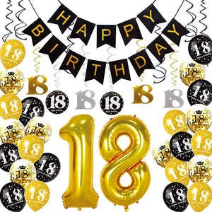 Set di Palloncini e Striscione di Lusso Ecologici e Durevoli per <span class=keywords><strong>Compleanno</strong></span>, Decorazioni per Feste in Nero e Oro per 18°, <span class=keywords><strong>20</strong></span>°, 30°, 40°, 50° <span class=keywords><strong>Compleanno</strong></span> - Product Image 1