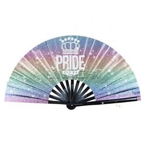 Gran oferta, abanico de mano de bambú de tela de seda personalizado para boda, recuerdo de fiesta de Boda nupcial, abanico de mano de bambú con logotipo personalizado - Product Image 1