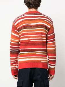 สเวตเตอร์ผ้าวูลถักสำหรับผู้ชายสเวตเตอร์แบบสวมหัวคอกลมอบอุ่นเสื้อสเวตเตอร์ลายทางลำลองสำหรับผู้ชาย - Product Image 3