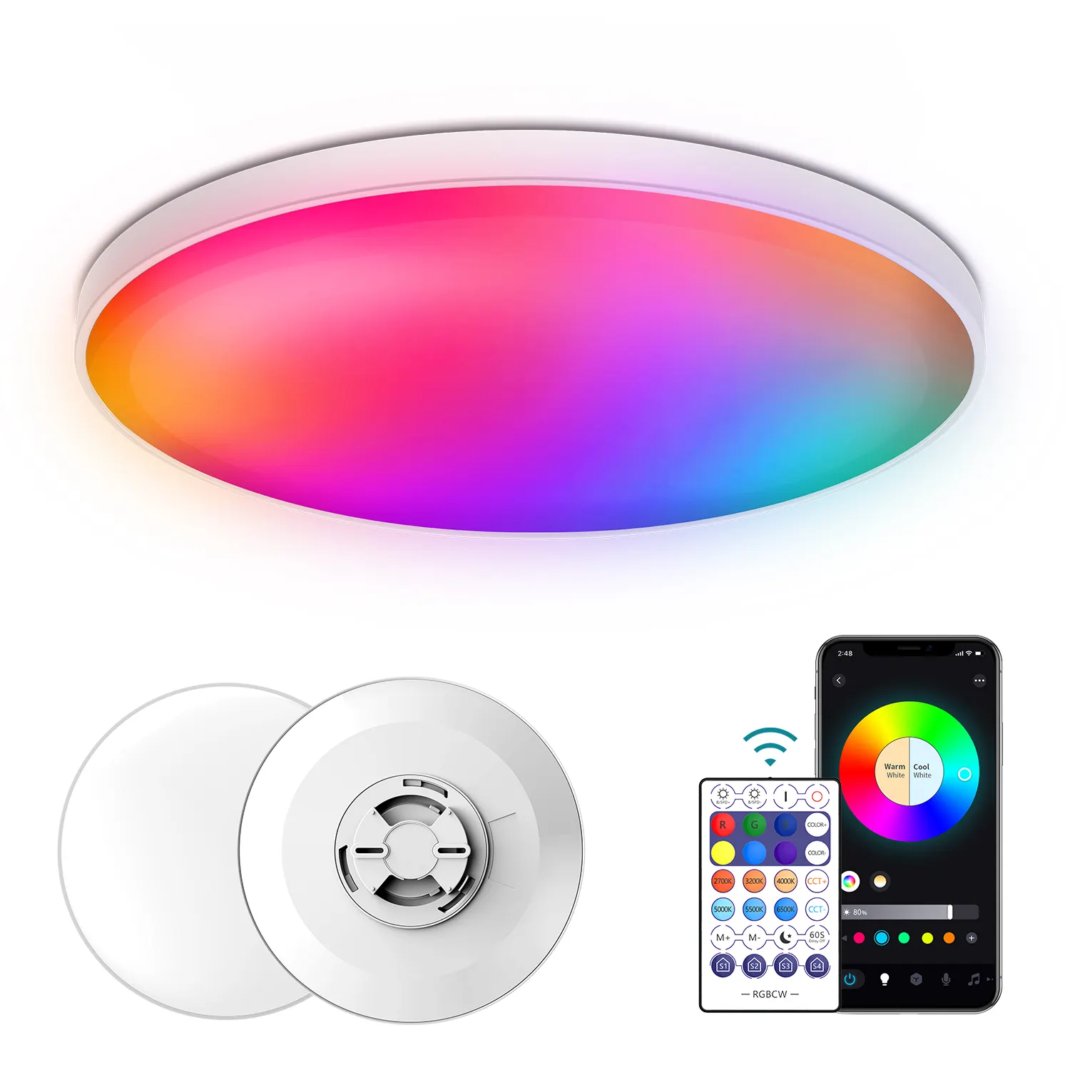 HSX Smart RF remote control RGBCW full color dimming color bedroom round led ceiling light smart graffiti APP controls RGBCW