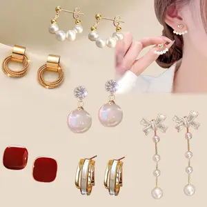 Fashion Jewelry S925 Silver Plated Crystal Enamel Pearls South Korean Heart Pearl Earrings For Women