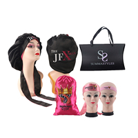 Boîte d'emballage personnalisée pour perruques avec logo et nom de marque, sacs à perruques, bonnets en satin pour cheveux vierges et foulards pour les bords des cheveux