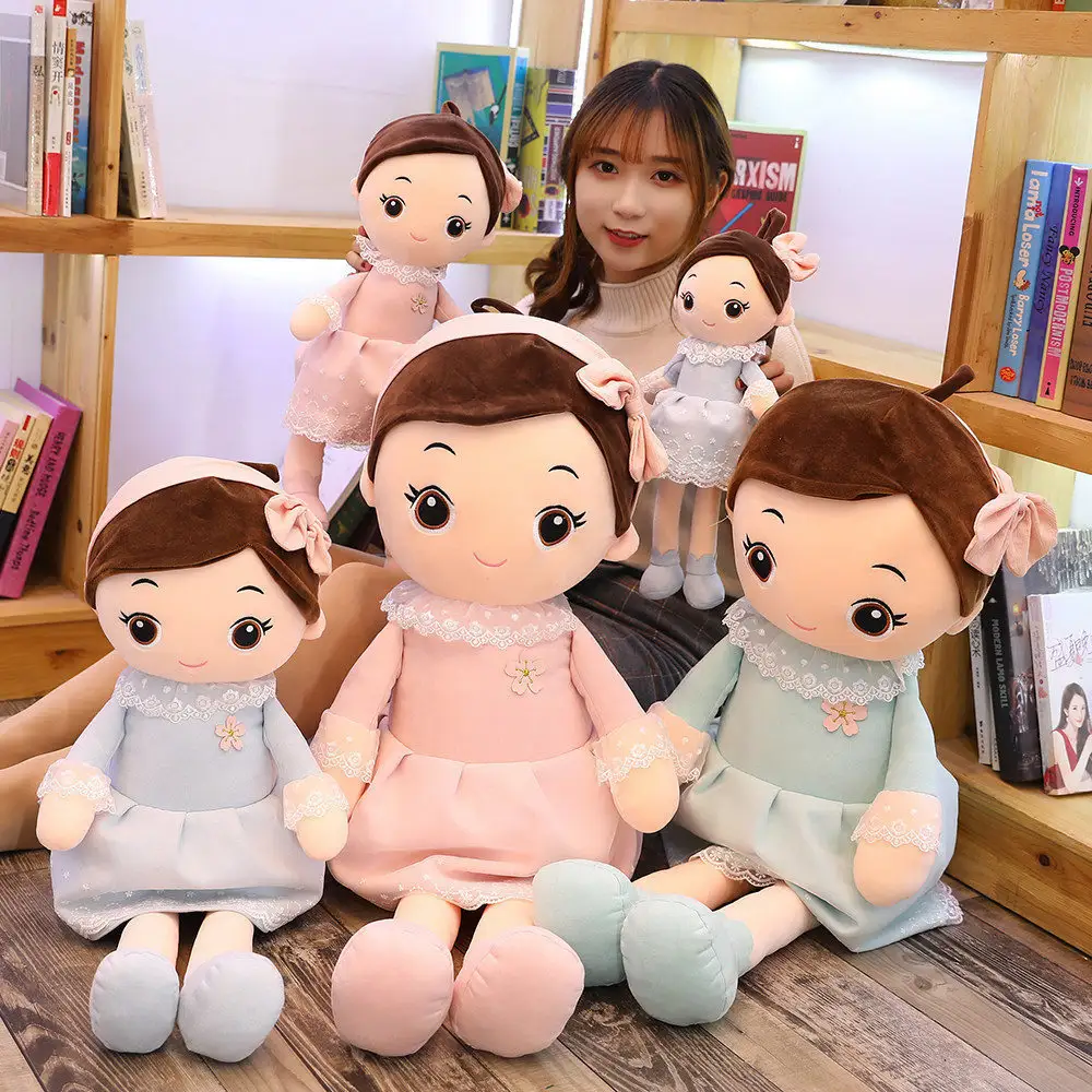 Cute Plush Stuffed Macio Vestido Vermelho Bebê Meninas Boneca Pano Artesanal Soft Plush Vestida Menina Crianças Brinquedos