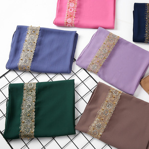 Vendere bene in 2021 nuovo foulard in pizzo Chiffon di perle alla moda con perline in pizzo oro monocromatico da <span class=keywords><strong>donna</strong></span> foulard scialle - Product Image 2