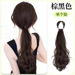 Peluca trenzada sin costuras para mujer, cola de caballo baja, en capas, ligeramente ondulada, aspecto más voluminoso, extensión de cabello con efecto natural - Product Image 6