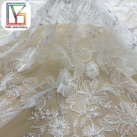 Nouvelle Arrivée Tissu en Dentelle Guipure Cordonnée avec Perles, Tissu en Dentelle Française à Paillettes, Tissu Brodé Perlé pour Robe de Mariée en Dentelle