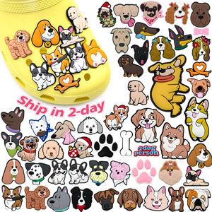 Yüksek kaliteli 2D tasarımcı karikatür köpek ayakkabı Charms yumuşak PVC DIY toptan sevimli köpek tasarımları için Clog aksesuarları ayakkabı süslemeleri - Product Image 1