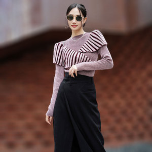 Venta al por mayor de las mujeres de estilo vintage de invierno suéter de lana al por mayor de rayas Jersey de punto suéter de moda - Product Image 5